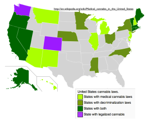 US Map of states with legal marijuana